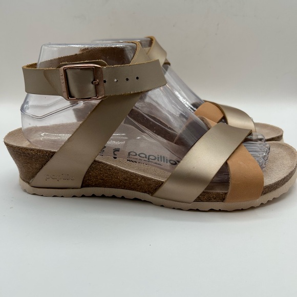 NEW Papillio by Birkenstock LOLA Leather Frosted Metallic Tan Gold  Sandal 39 - Picture 10 of 14